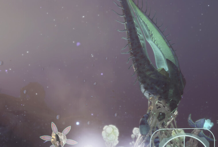 Cropped official Subnautica 2 Steam screenshot showing a larger scanner-view fauna subject.
