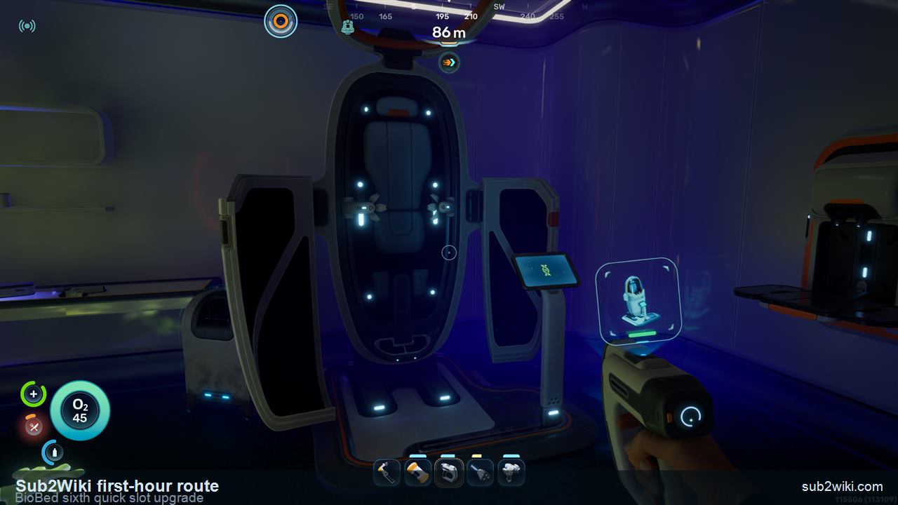 Subnautica 2 BioBed panel inside Colonist Bunker 1 used for the sixth quick slot.