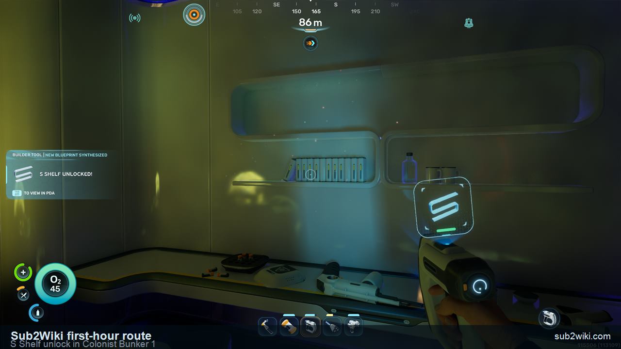 Subnautica 2 S Shelf unlock from a wall scan inside Colonist Bunker 1.