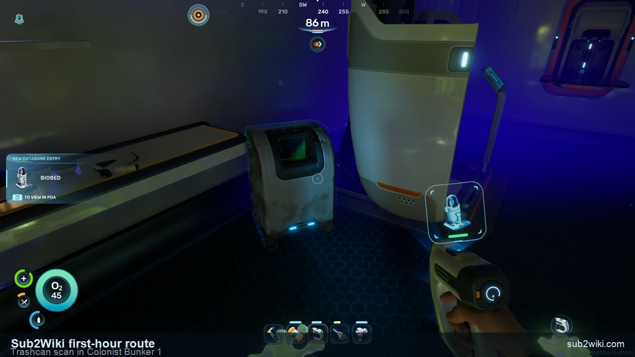 Subnautica 2 Trashcan scan inside Colonist Bunker 1.
