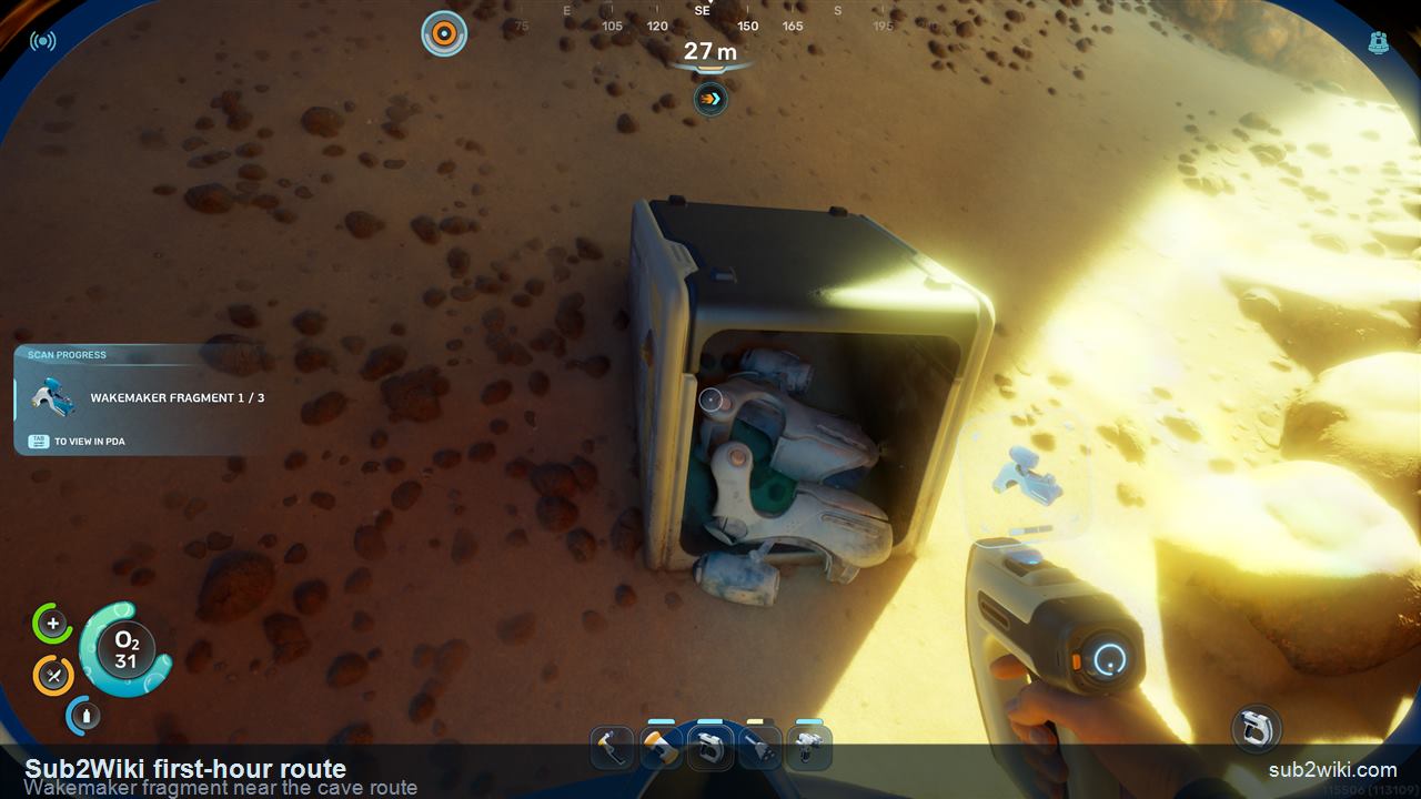 Subnautica 2 Wakemaker fragment near an early cave route.