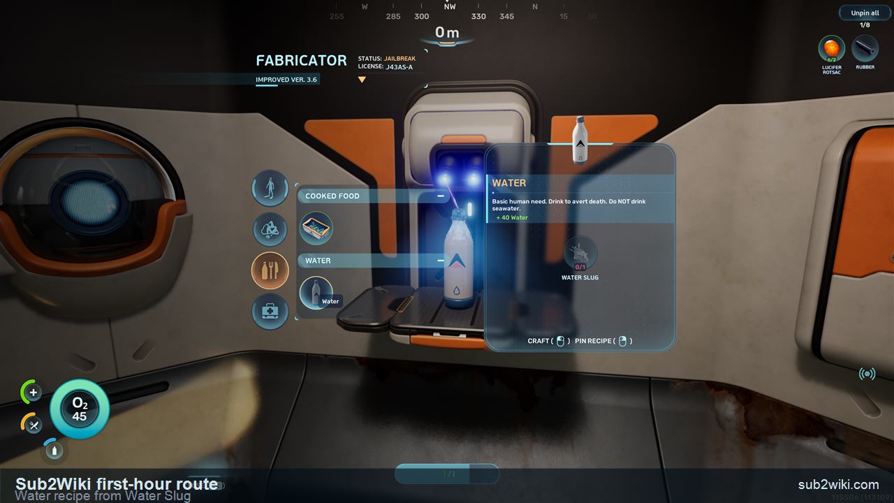 Subnautica 2 Fabricator Water recipe using Water Slug in the first hour.