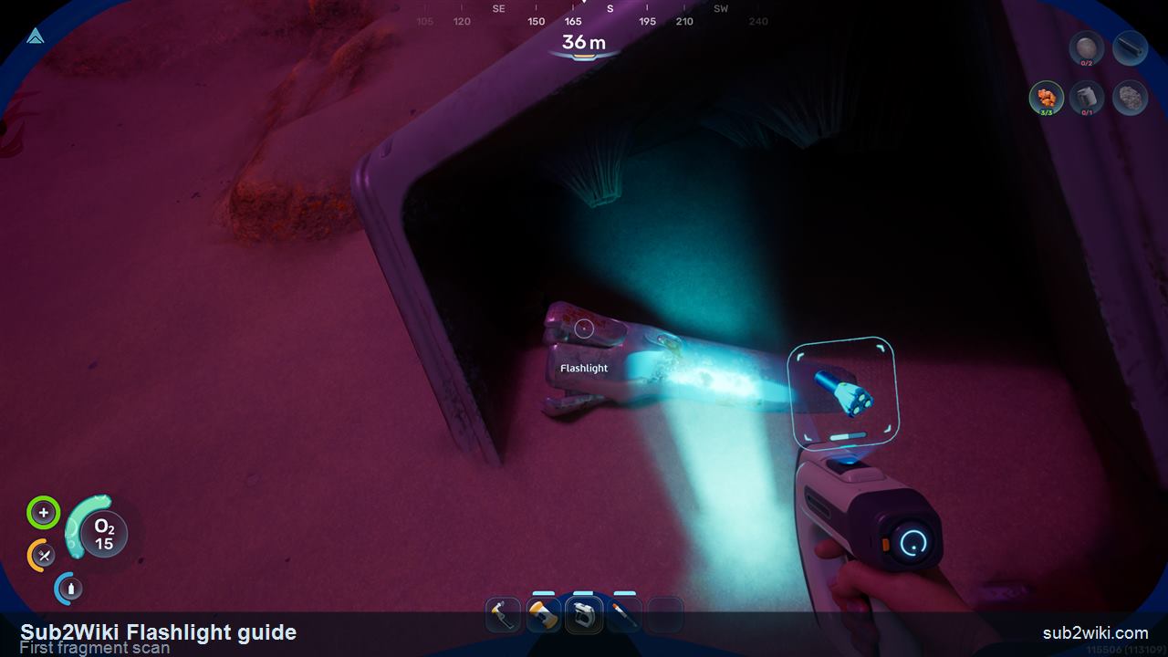 Subnautica 2 Flashlight fragment scan in the cave below the Lifepod