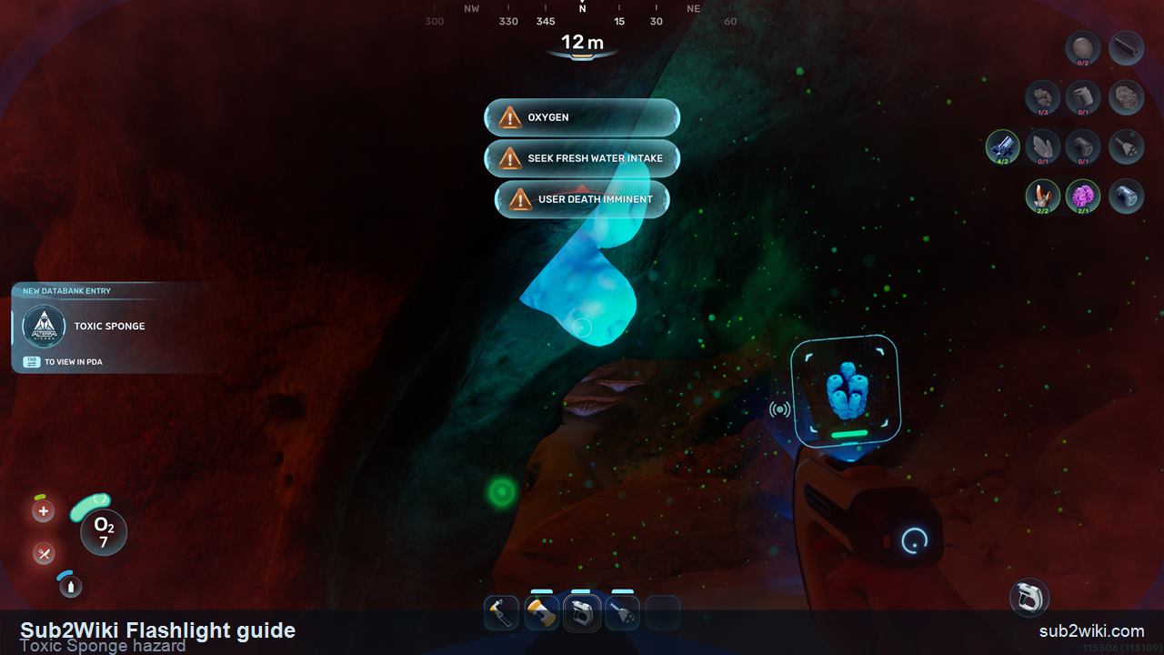 Subnautica 2 Toxic Sponge hazard near the early cave route.