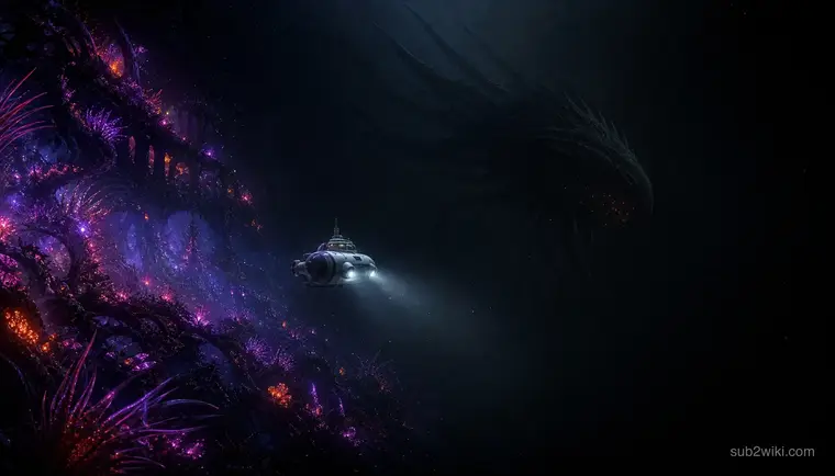 Long void-zone leviathan shape emerging from a dark trench beyond the map edge.