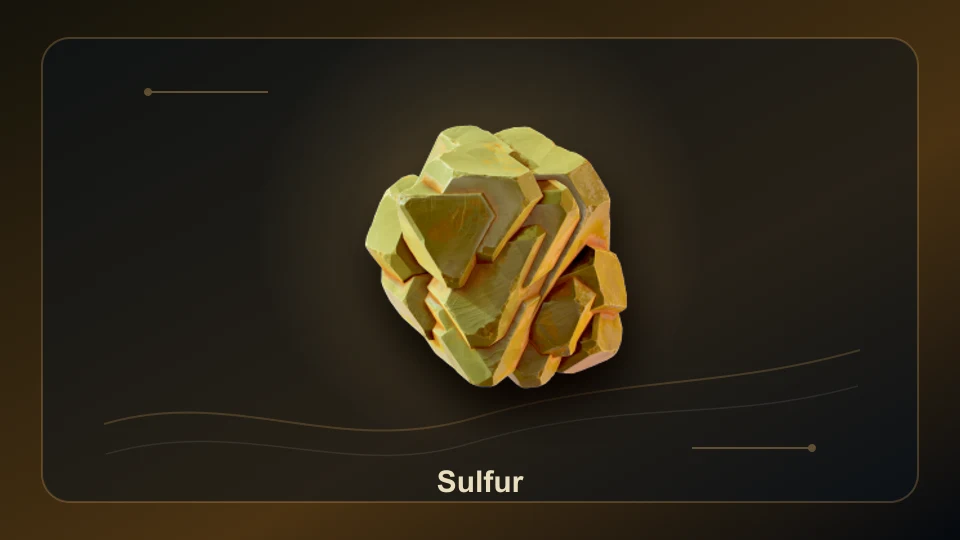 Subnautica 2 Sulfur item render for item lookup and route planning.