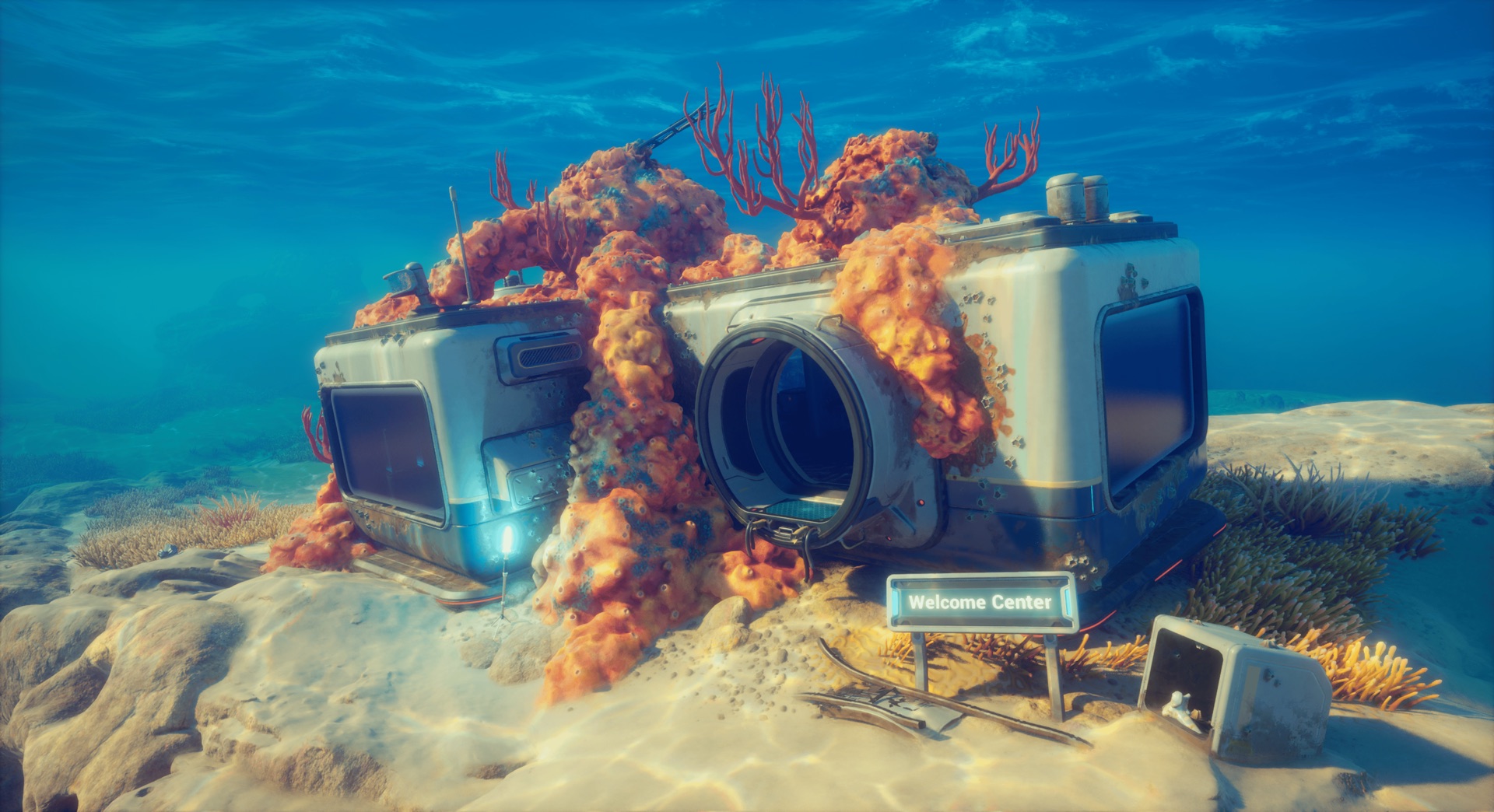 Official Unknown Worlds Subnautica 2 Welcome Center item and material planning scene.
