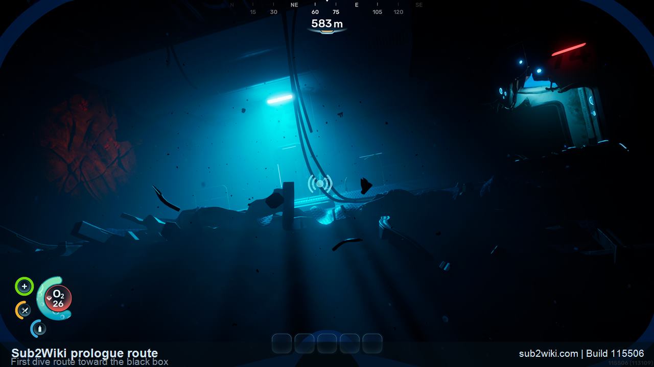 Subnautica 2 first dive route showing the black box target area.