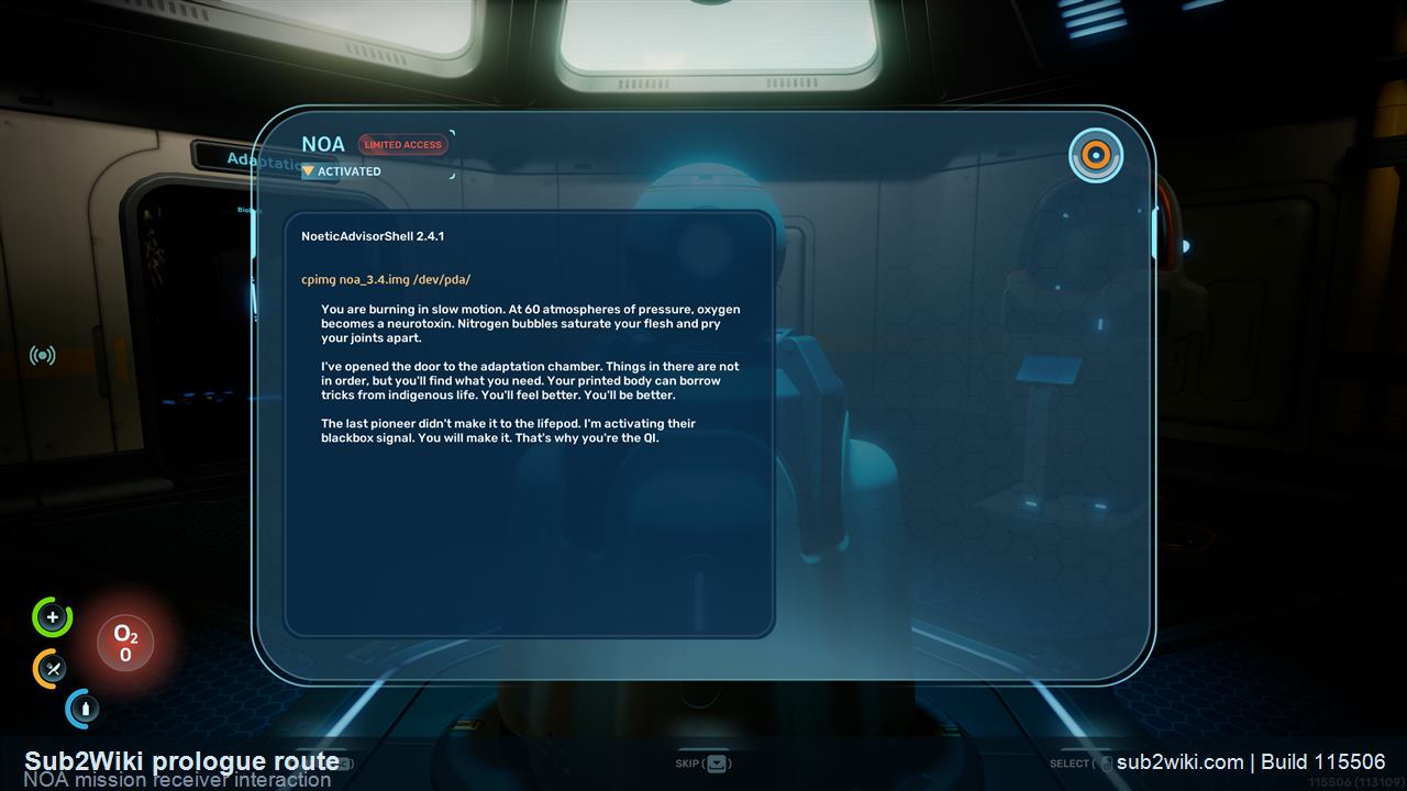 Subnautica 2 prologue NOA interaction point before activation.