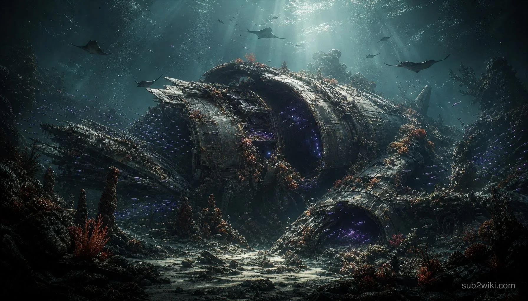 Underwater alien shipwreck used for the Graveyard biome card