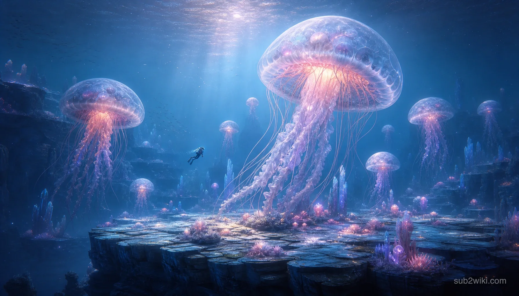 Bioluminescent plateau used for the Jelly Plateaus biome card