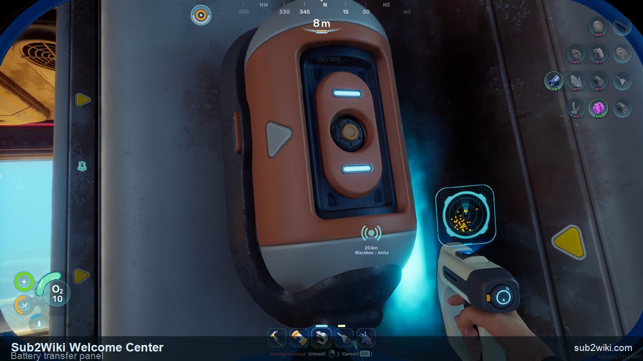 Subnautica 2 Welcome Center battery terminal used to move power and activate the facility.