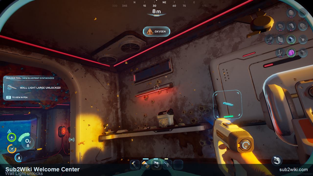 Subnautica 2 Welcome Center wall lights unlocking Large Wall Light and Small Wall Light.