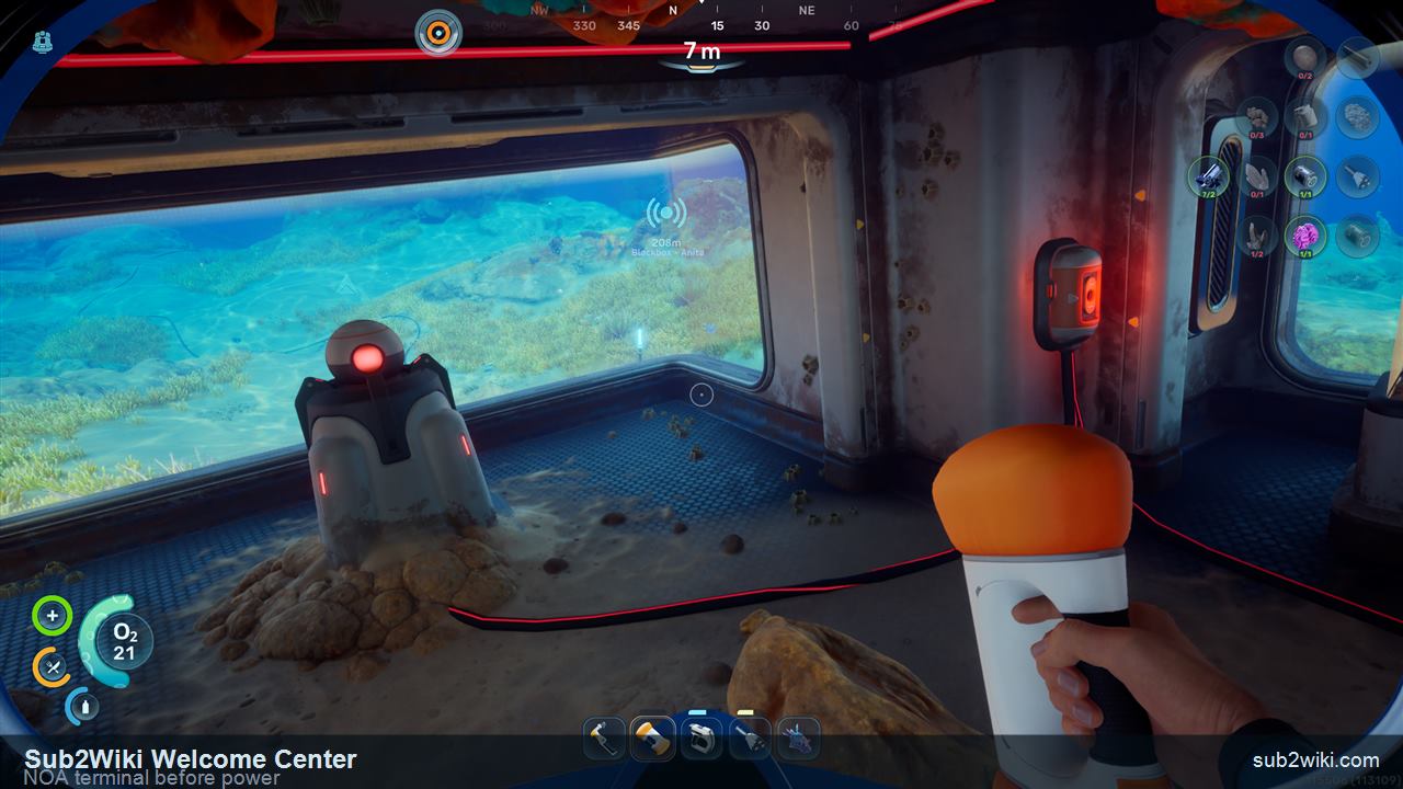Subnautica 2 Welcome Center NOA terminal before power is restored.